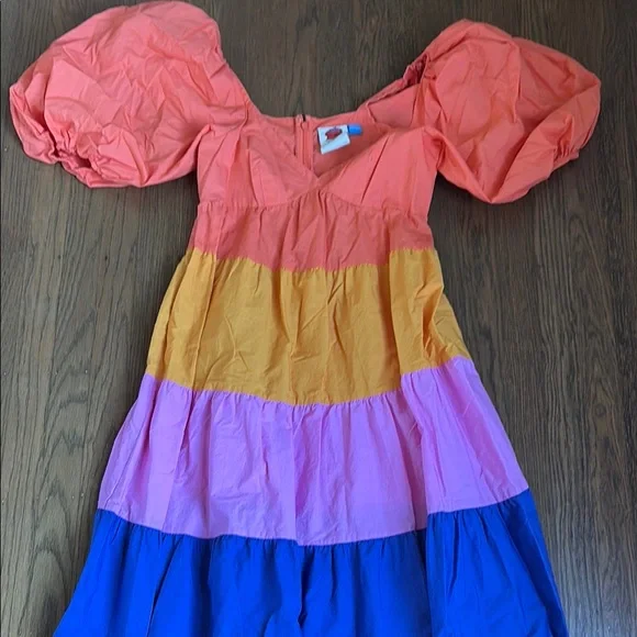 FARM RIO BY ANTHROPOLGIE tiered color block maxi dress size xs petite - Picture 2 of 5